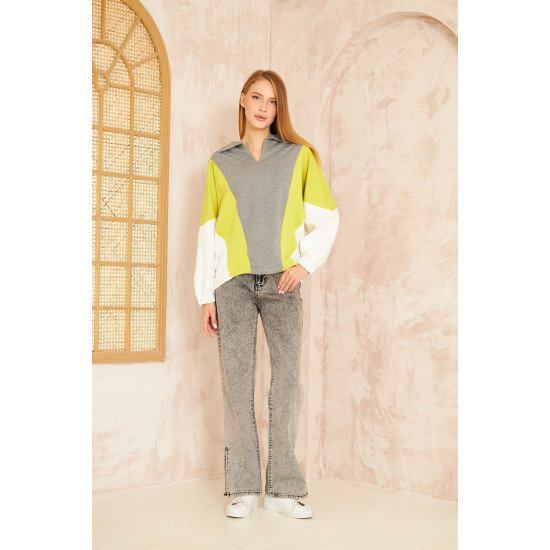 Pasaklı Giyim Kadın Polo Yaka Sweatshirt Gri