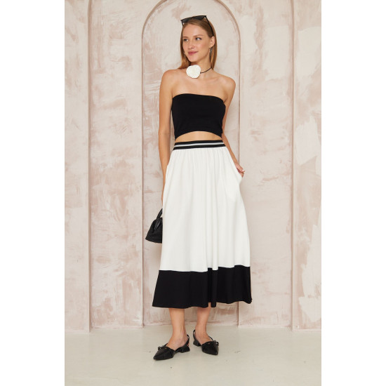 Pasaklı Giyim Kadın Kiloş Etek Renk Bloklu Beyaz