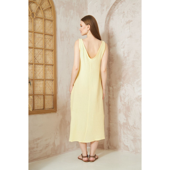 Pasaklı Giyim Kadın %100 Pamuk Müslin Elbise Sarı