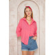 Pasaklı Giyim Kadın Flamlı Keten Gömlek Fuşya