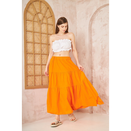 Pasaklı Giyim Kadın Asimetrik 3 Kat Etek Turuncu