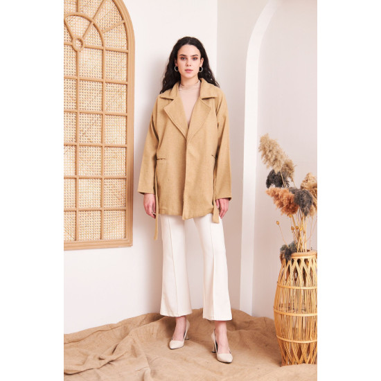 Pasaklı Giyim Kadın Kaşe Kaban Camel