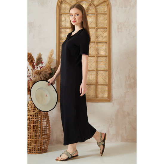 Pasaklı Giyim Kadın Polo Yaka Elbise Siyah