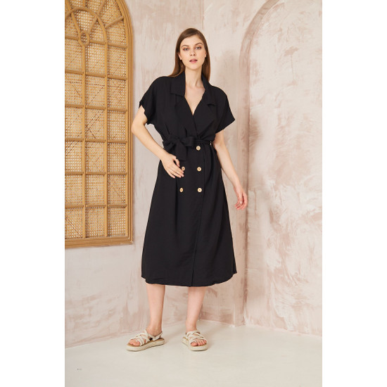 Pasaklı Giyim Kadın Keten Ceket Elbise Siyah