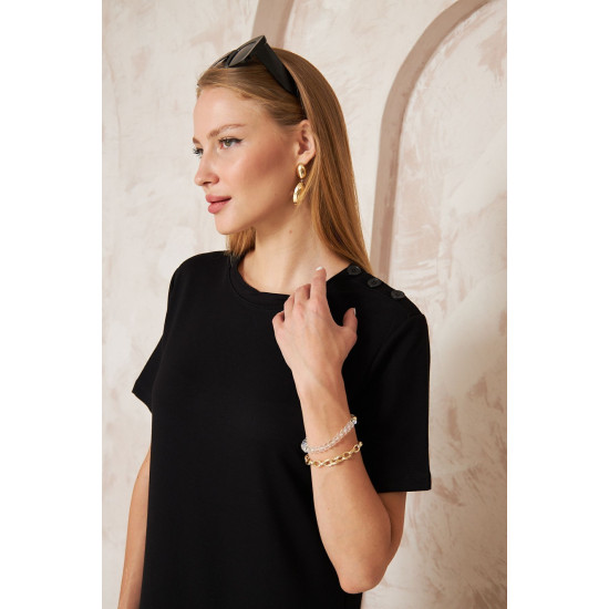 Pasaklı Giyim Kadın Omzu Düğmeli Siyah