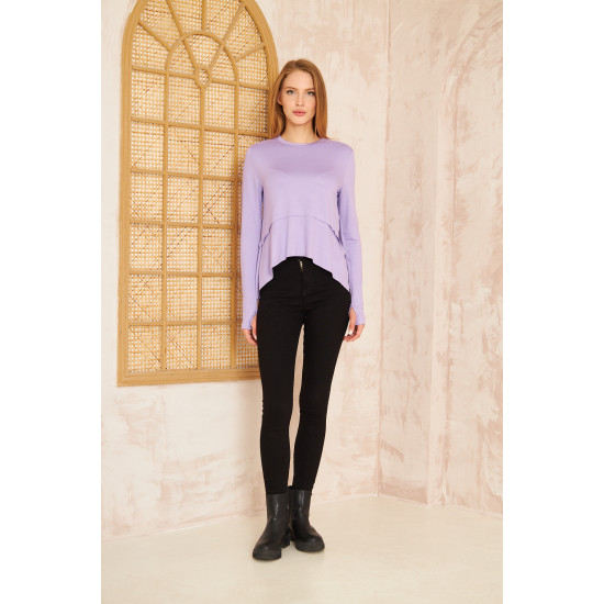 Pasaklı Giyim Kadın Parmak Geçirmeli Yoga Bluz Lila