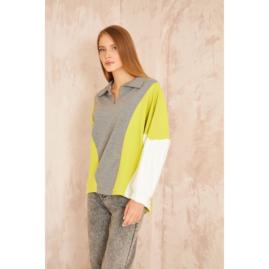 Pasaklı Giyim Kadın Polo Yaka Sweatshirt Gri