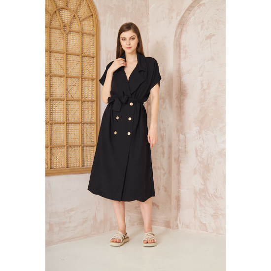 Pasaklı Giyim Kadın Keten Ceket Elbise Siyah