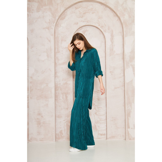 Pasaklı Giyim kadın Piliseli Bürümcük Pantolon Tunik Alt Üst Takım Zümrüt