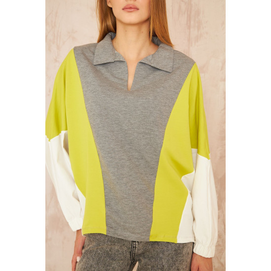 Pasaklı Giyim Kadın Polo Yaka Sweatshirt Gri