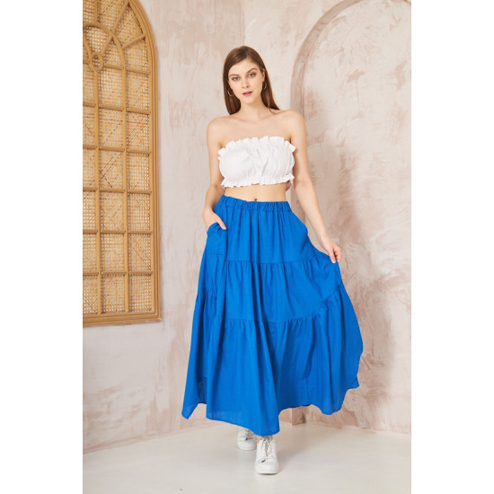 Pasaklı Giyim Kadın Asimetrik 3 Kat Etek Saks