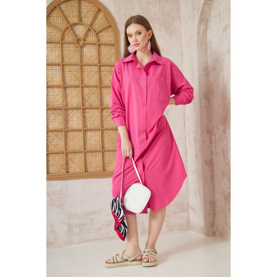 Pasaklı Giyim Kadın Poplin Oversize Tunik-Gömlek Elbise Fuşya