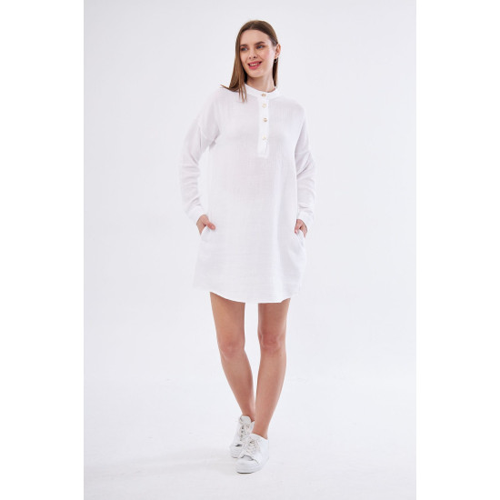 Pasaklı Giyim Kadın Müslin Tunik Gömlek Beyaz