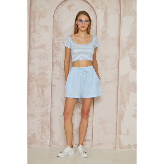 Pasaklı Giyim Kadın Müslin %100 Pamuk Beli Lastikli Şort Bebemavi