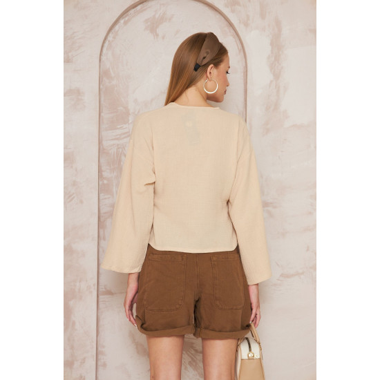 Pasaklı giyim Kadın %100 Pamuk Bağcıklı Bluz Taş