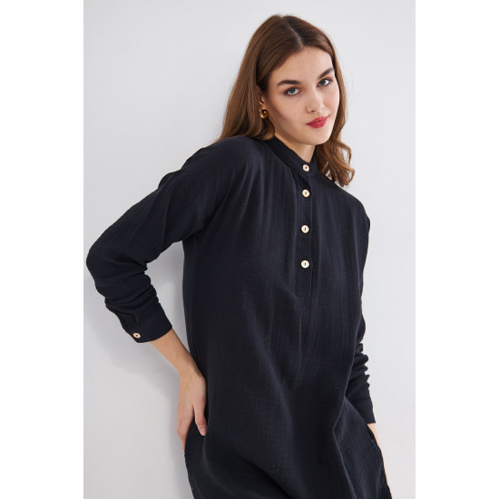Pasaklı Giyim Kadın Müslin Tunik Gömlek Siyah
