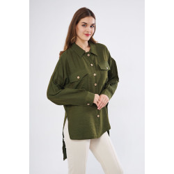 Pasaklı Giyim Kadın Oversize Arkası Uzun Tunik Gömlek 3524352 Haki