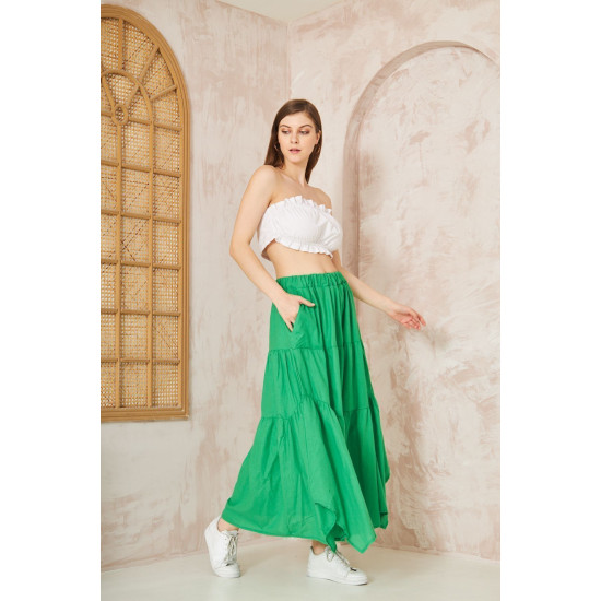 Pasaklı Giyim Kadın Asimetrik 3 Kat Etek Yeşil