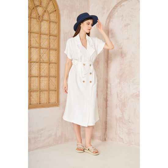 Pasaklı Giyim Kadın Keten Ceket Elbise Beyaz