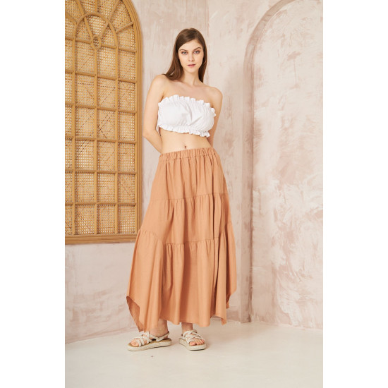 Pasaklı Giyim Kadın Asimetrik 3 Kat Etek Camel