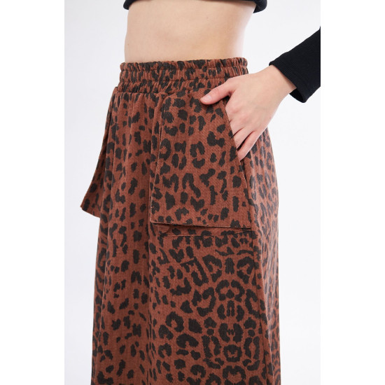 Pasaklı Giyim Kadın Kamuflaj Desen Gabardin Etek Leopar
