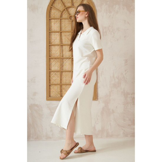 Pasaklı Giyim Kadın Polo Yaka Elbise Beyaz
