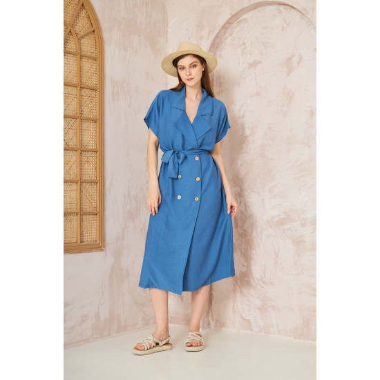 Pasaklı Giyim Kadın Keten Ceket Elbise İndigo