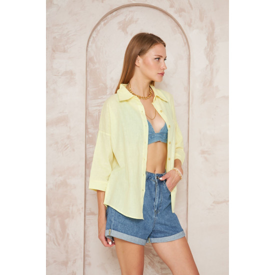 Pasaklı Giyim Kadın Flamlı Keten Gömlek Sarı