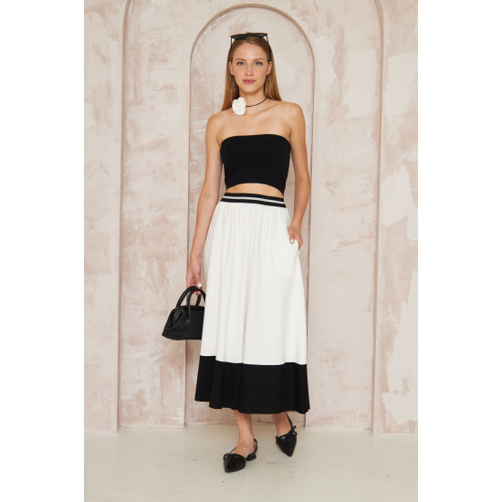 Pasaklı Giyim Kadın Kiloş Etek Renk Bloklu Beyaz