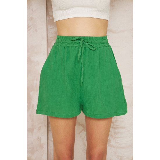 Pasaklı Giyim Kadın Müslin %100 Pamuk Beli Lastikli Şort Yeşil