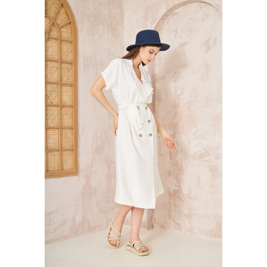 Pasaklı Giyim Kadın Keten Ceket Elbise Beyaz