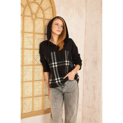 Pasaklı Giyim Kadın Kapüşonlu Oduncu Sweatshirt Siyah Ekose 3565231