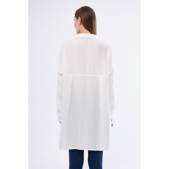 Pasaklı Giyim Kadın Oversize Arkası Uzun Tunik Gömlek Beyaz
