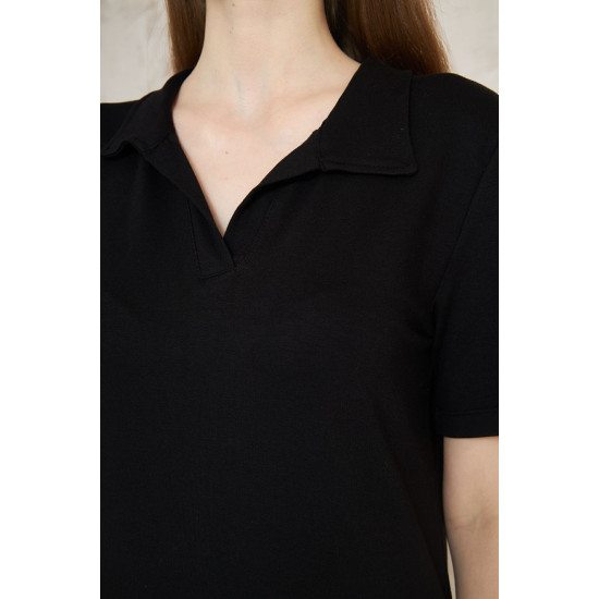 Pasaklı Giyim Kadın Polo Yaka Elbise Siyah