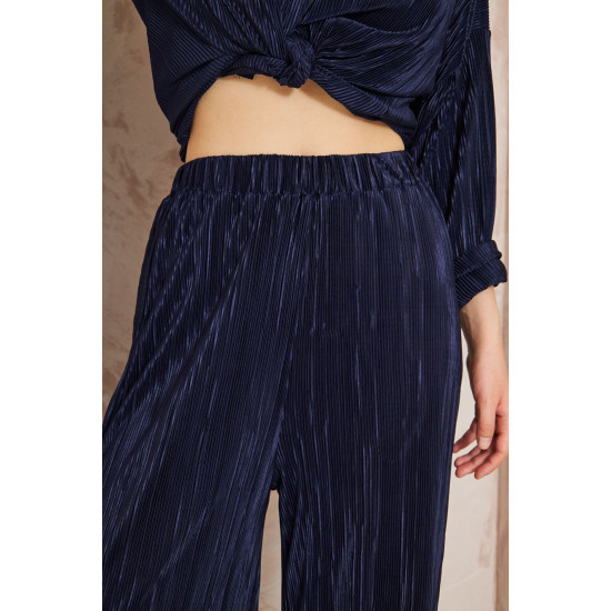 Pasaklı Giyim kadın Piliseli Bürümcük Pantolon Tunik Alt Üst Takım Lacivert