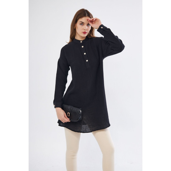 Pasaklı Giyim Kadın Müslin Tunik Gömlek Siyah