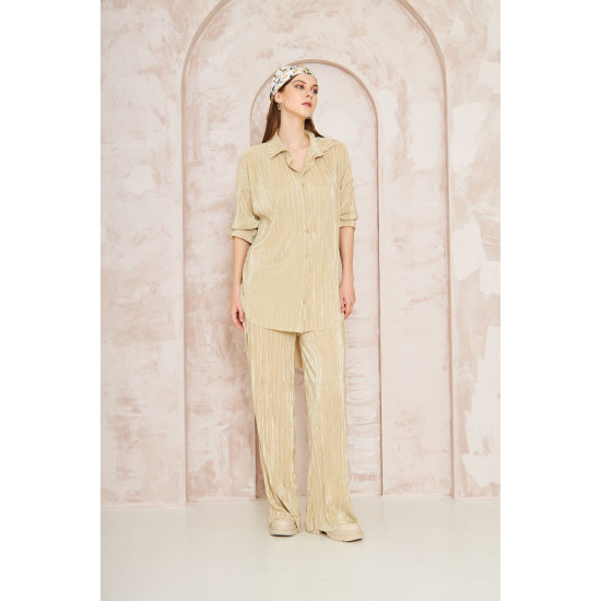 Pasaklı Giyim kadın Piliseli Bürümcük Pantolon Tunik Alt Üst Takım Gold