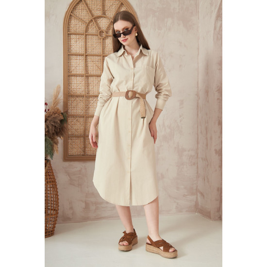 Pasaklı Giyim Kadın Poplin Oversize Tunik-Gömlek Elbise Taş