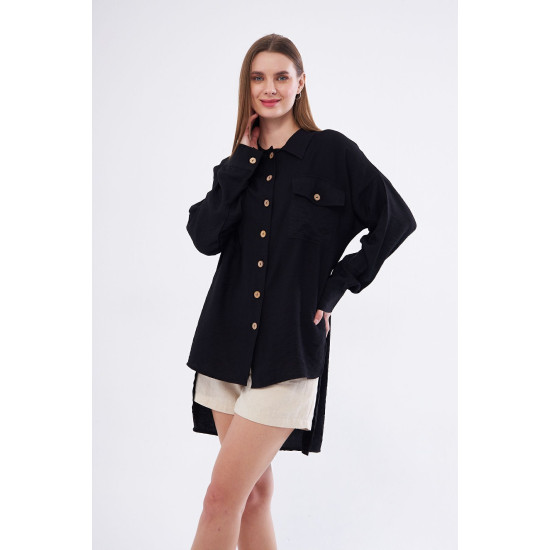 Pasaklı Giyim Kadın Oversize Arkası Uzun Tunik Gömlek Siyah