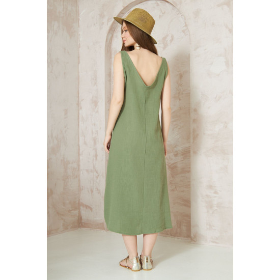 Pasaklı Giyim Kadın %100 Pamuk Müslin Elbise Haki