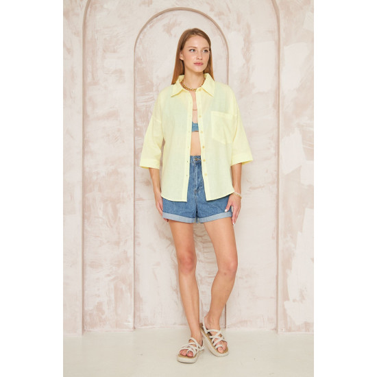 Pasaklı Giyim Kadın Flamlı Keten Gömlek Sarı