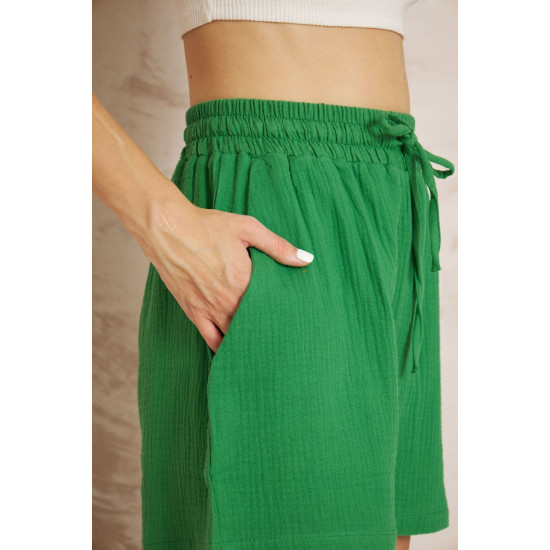 Pasaklı Giyim Kadın Müslin %100 Pamuk Beli Lastikli Şort Yeşil