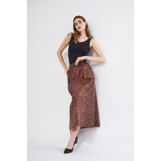 Pasaklı Giyim Kadın Kamuflaj Desen Gabardin Etek Leopar