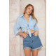 Pasaklı Giyim Kadın Flamlı Keten Gömlek Mavi