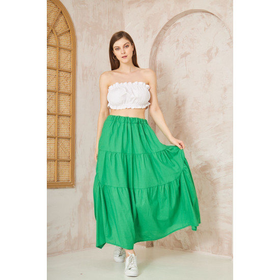 Pasaklı Giyim Kadın Asimetrik 3 Kat Etek Yeşil