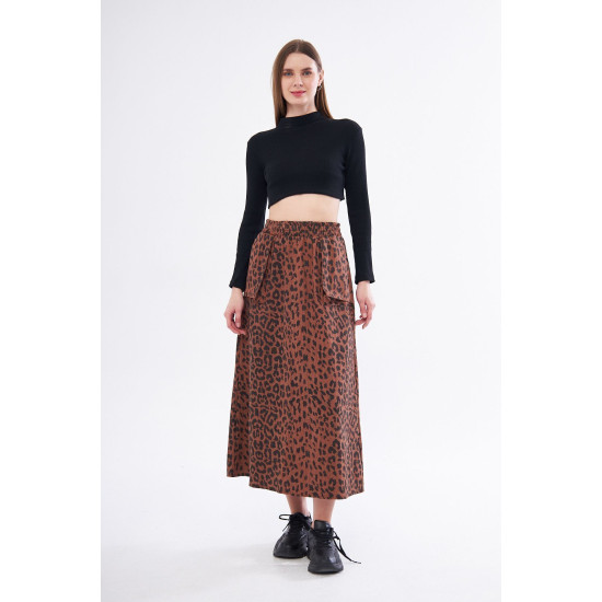 Pasaklı Giyim Kadın Kamuflaj Desen Gabardin Etek Leopar