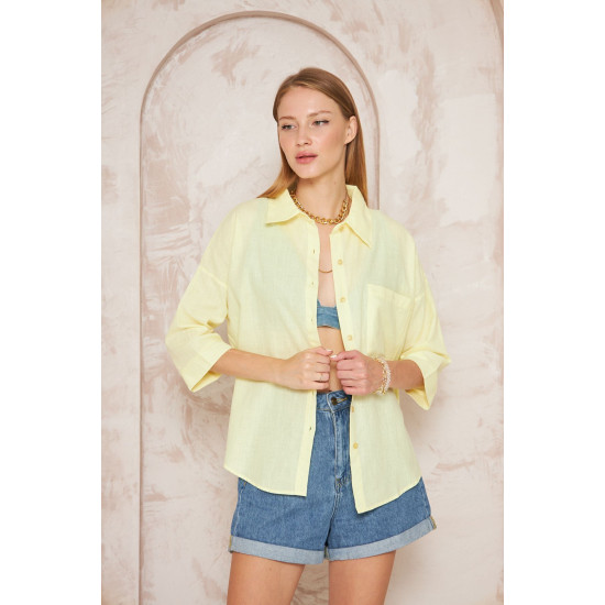 Pasaklı Giyim Kadın Flamlı Keten Gömlek Sarı