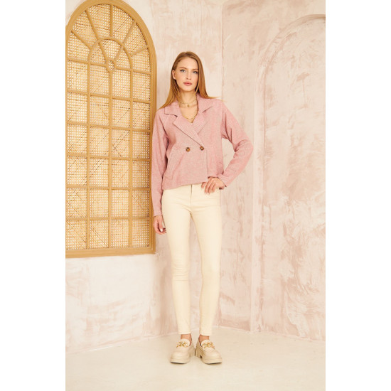Pasaklı Giyim Kadın Diyaganol Kaşe Ceket Pudra