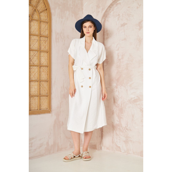 Pasaklı Giyim Kadın Keten Ceket Elbise Beyaz