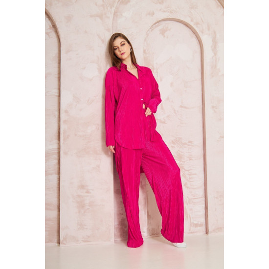 Pasaklı Giyim kadın Piliseli Bürümcük Pantolon Tunik Alt Üst Takım Fuşya